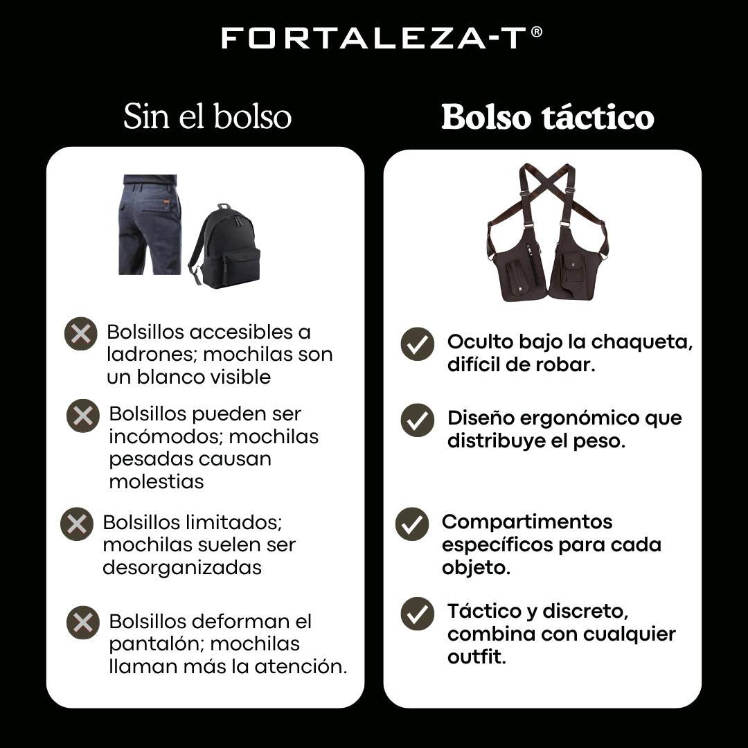 Bolso táctico antirrobo con múltiples bolsillos