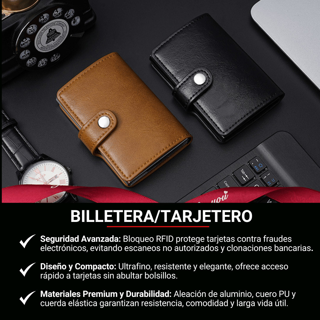 Tarjetero/Billetera anticlonación - compacta - desplegable - lisa con broche
