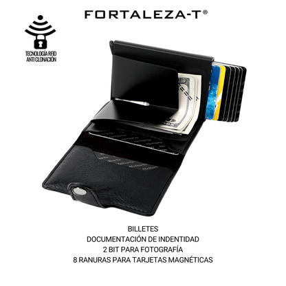 Tarjetero/Billetera anticlonación - compacta - desplegable - lisa con broche